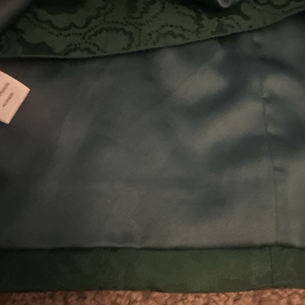 Saloni Bibi Mini Dress Green Silk Jacquard Long Sleeve Faux Wrap US 6 - Picture 11 of 14